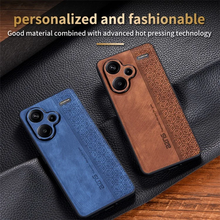 AZNS For Xiaomi Redmi Note 13 Pro+ 5G Case Imprinted PU Leather + TPU Cell Phone Cover - Brown