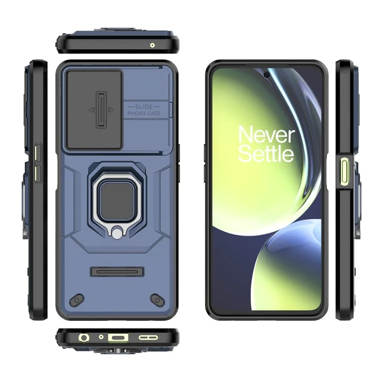 For OnePlus Nord CE 3 Lite 5G / N30 5G Case Slide Lens Lid PC+TPU Kickstand Phone Cover - Blue