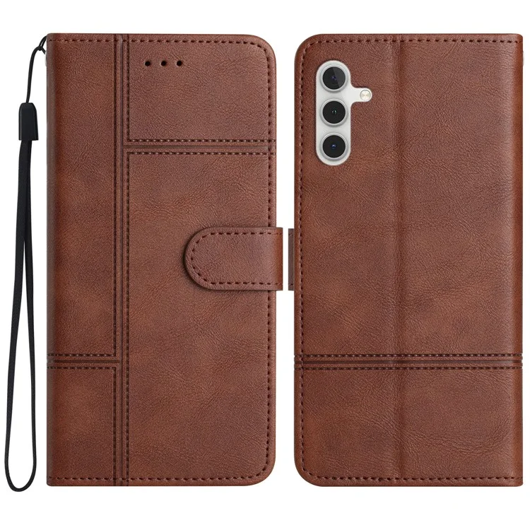 For Samsung Galaxy A15 5G Case Cowhide Texture Wallet PU Leather Stand Phone Cover - Coffee