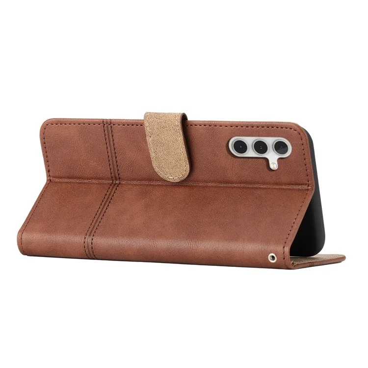 For Samsung Galaxy A15 5G Case Cowhide Texture Wallet PU Leather Stand Phone Cover - Coffee