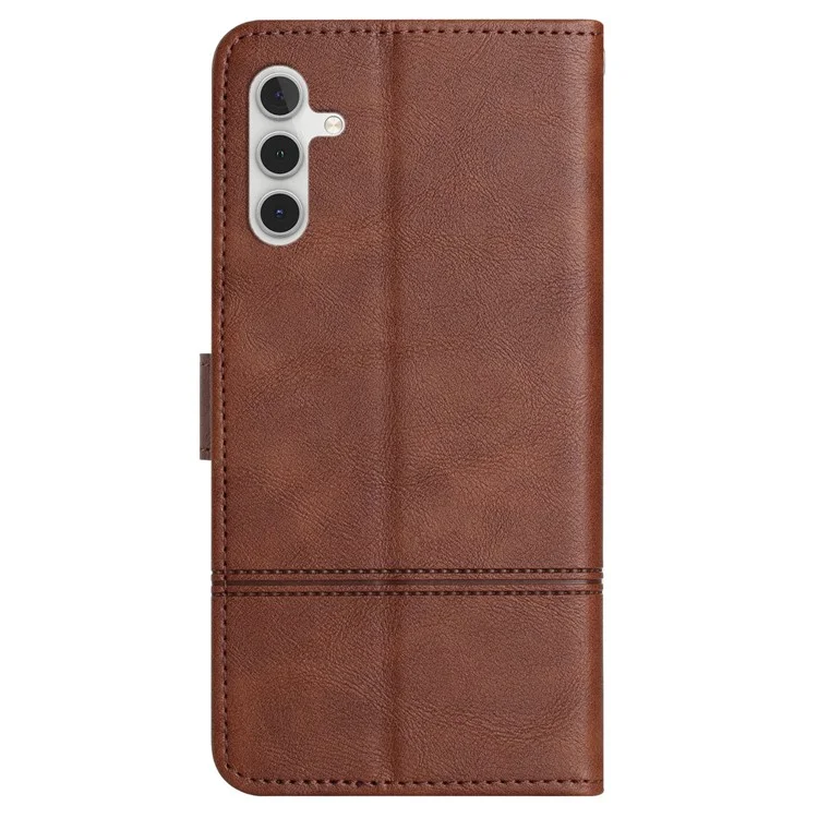 For Samsung Galaxy A15 5G Case Cowhide Texture Wallet PU Leather Stand Phone Cover - Coffee
