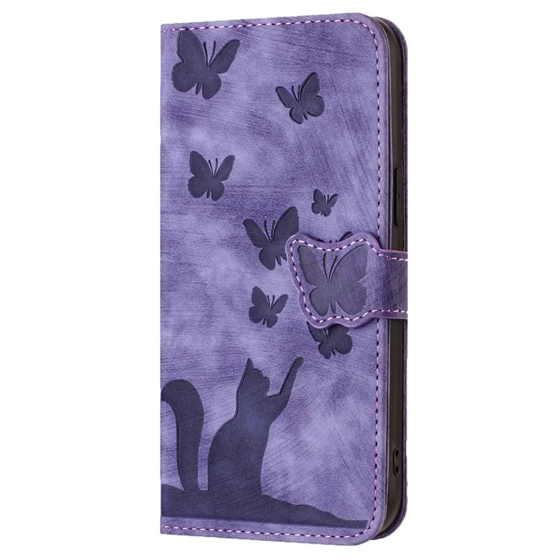 For Samsung Galaxy A15 5G Case Butterfly Cat Imprinted PU Leather Phone Cover - Purple