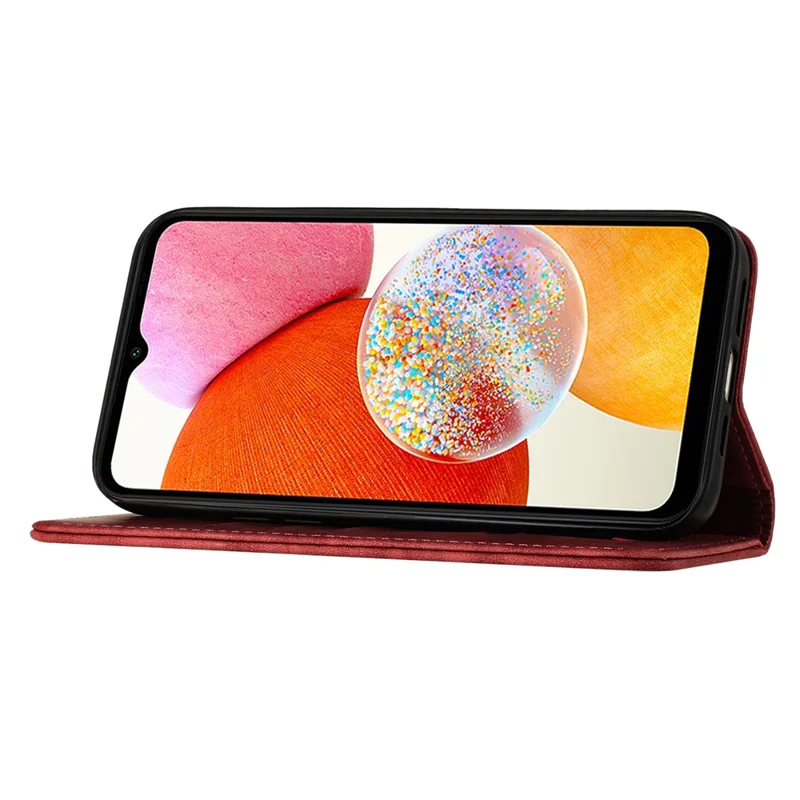 For Samsung Galaxy A15 5G Case Butterfly Cat Imprinted PU Leather Phone Cover - Red