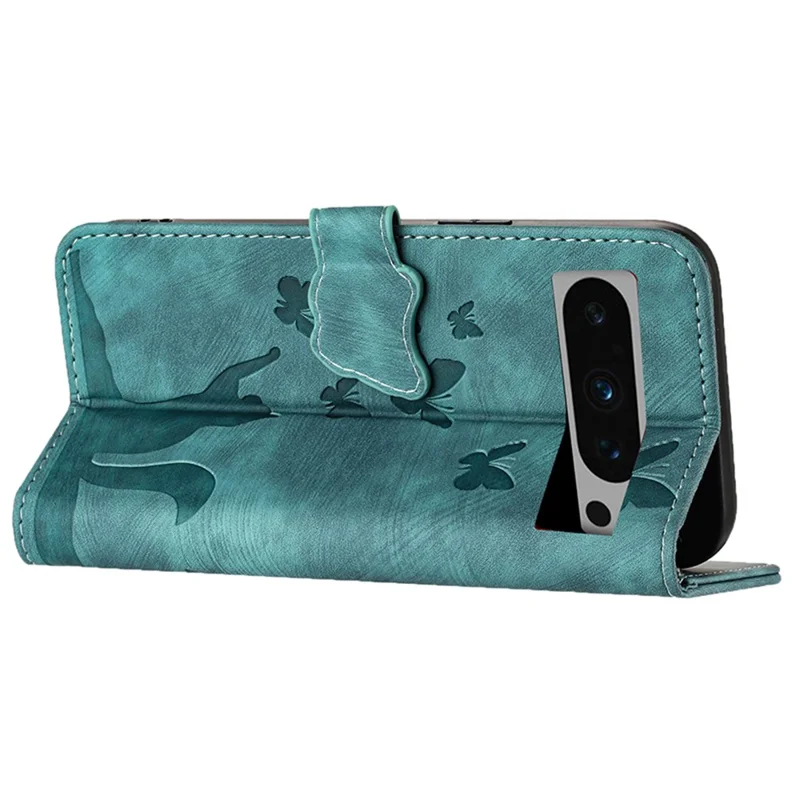 For Google Pixel 8 Pro Case Butterfly Cat Imprinted Wallet Phone Leather Cover - Blue