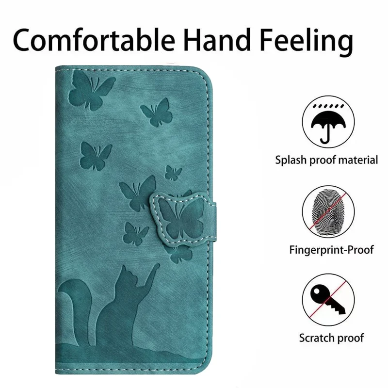 For Google Pixel 8 Pro Case Butterfly Cat Imprinted Wallet Phone Leather Cover - Blue