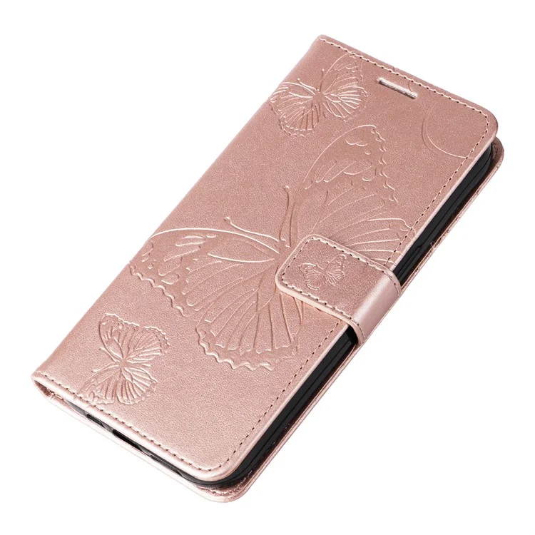KT Imprinting Flower Series-2 per Motorola Moto G84 5G Case PU Leather Wallet Stand Butterfly Imprint Cell Phone Cover - Rose Gold