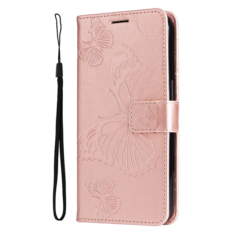 KT Imprinting Flower Series-2 per Motorola Moto G84 5G Case PU Leather Wallet Stand Butterfly Imprint Cell Phone Cover - Rose Gold