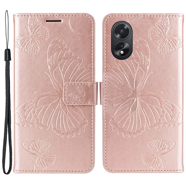 For Oppo A38 4G Wallet Case Floral Butterfly Imprinted Leather Phone Cover Stand - Rose Gold