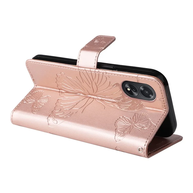For Oppo A38 4G Wallet Case Floral Butterfly Imprinted Leather Phone Cover Stand - Rose Gold