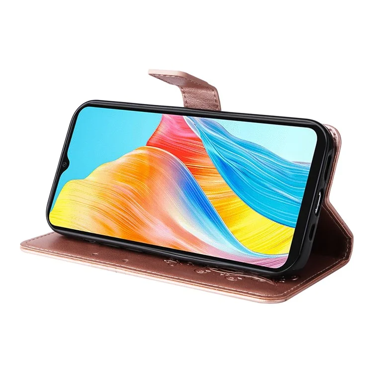 For Oppo A38 4G Wallet Case Floral Butterfly Imprinted Leather Phone Cover Stand - Rose Gold