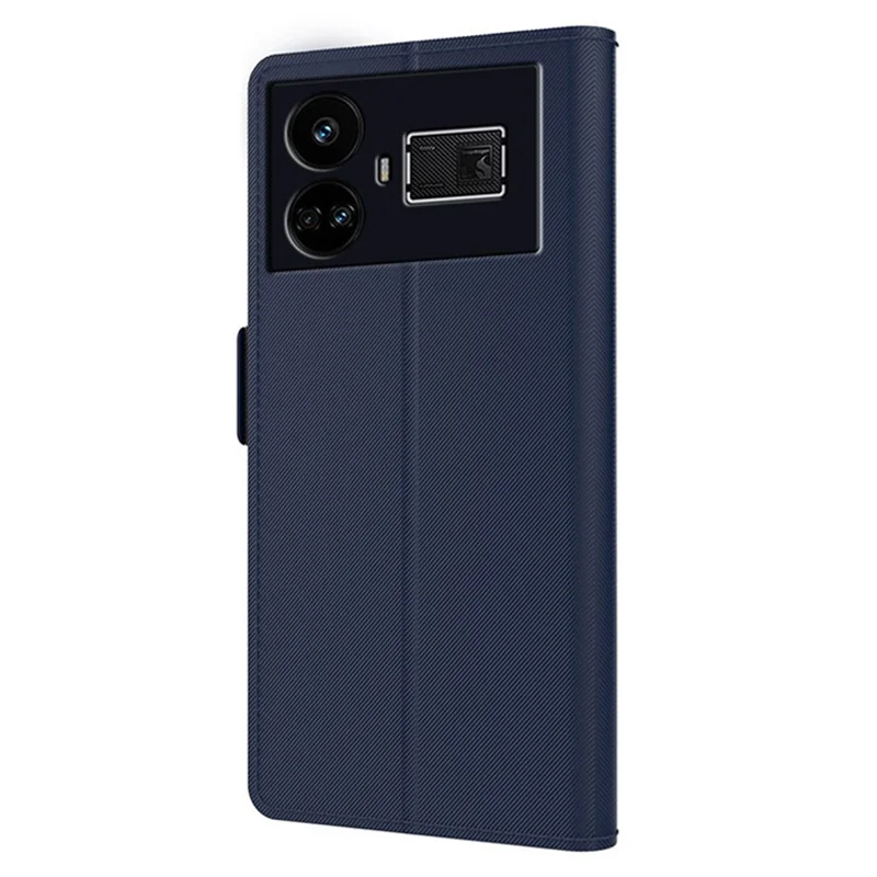 For Realme GT5 5G Case Stand Shell PU Leather Phone Cover with Mirror, Card Slot - Blue