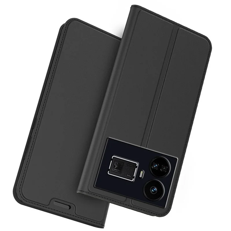 For Realme GT5 5G PU Leather Phone Case Card Holder Stand Magnetic Phone Cover - Black
