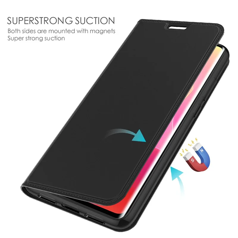 For Realme GT5 5G PU Leather Phone Case Card Holder Stand Magnetic Phone Cover - Black