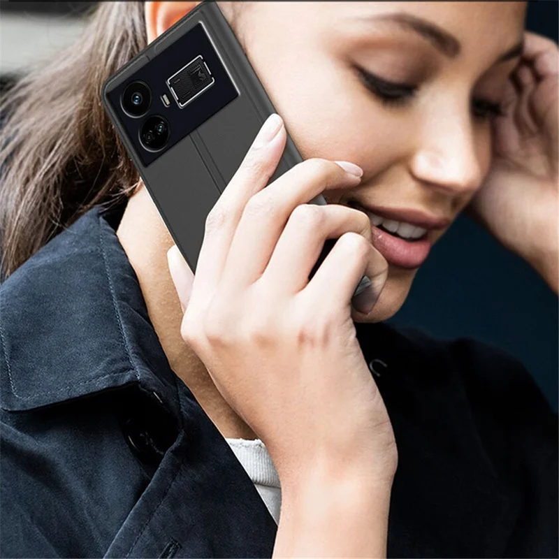 For Realme GT5 5G PU Leather Phone Case Card Holder Stand Magnetic Phone Cover - Black