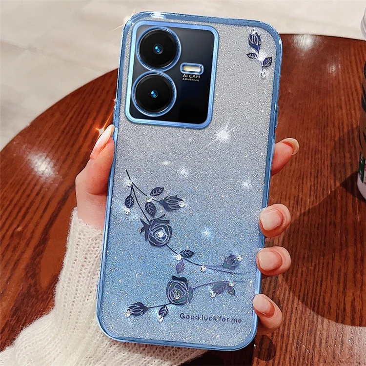 KADEM Для vivo Y22 4G / Y22s 4G Чехол Мягкий TPU Цветочный Декор Чехол для телефона - Синий