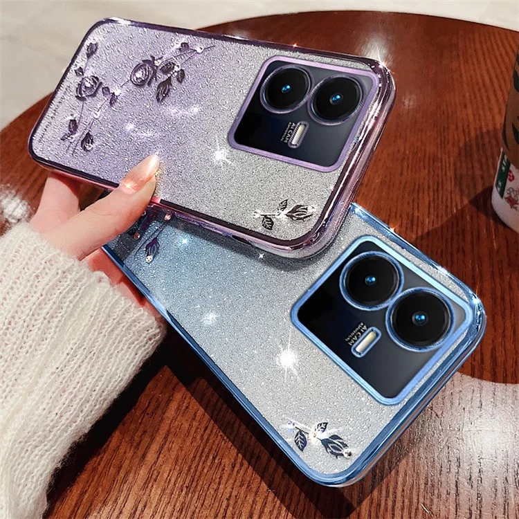 KADEM Для vivo Y22 4G / Y22s 4G Чехол Мягкий TPU Цветочный Декор Чехол для телефона - Синий
