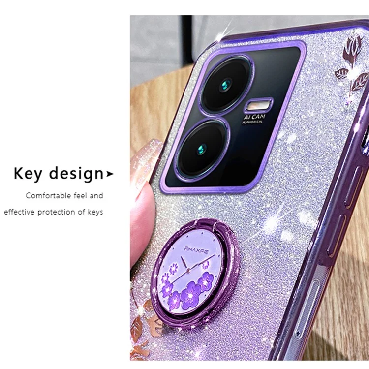 KADEM для vivo Y22 4G / Y22s 4G Чехол с декоративными стразами, цветочным узором и TPU - Фиолетовый