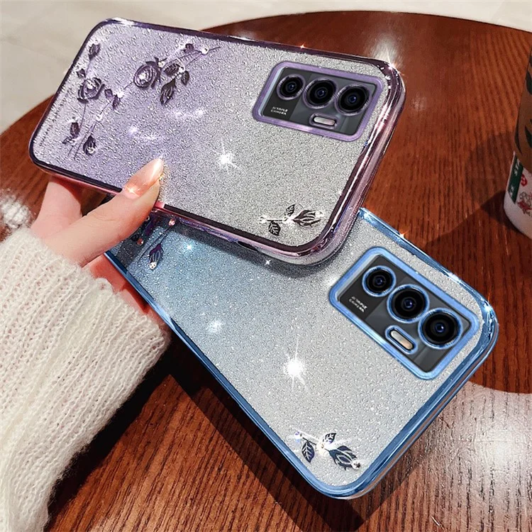KADEM Para vivo Y75 4G / S10e 5G / V23e 4G / Caso 5G Gradient Glitter TPU Capa de Telefone - Roxo