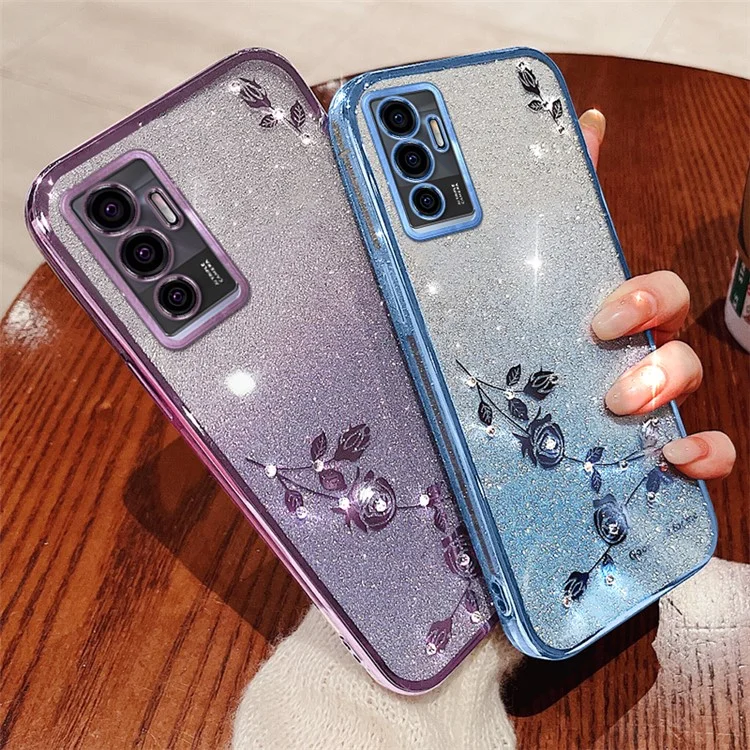 KADEM Para vivo Y75 4G / S10e 5G / V23e 4G / Caso 5G Gradient Glitter TPU Capa de Telefone - Roxo