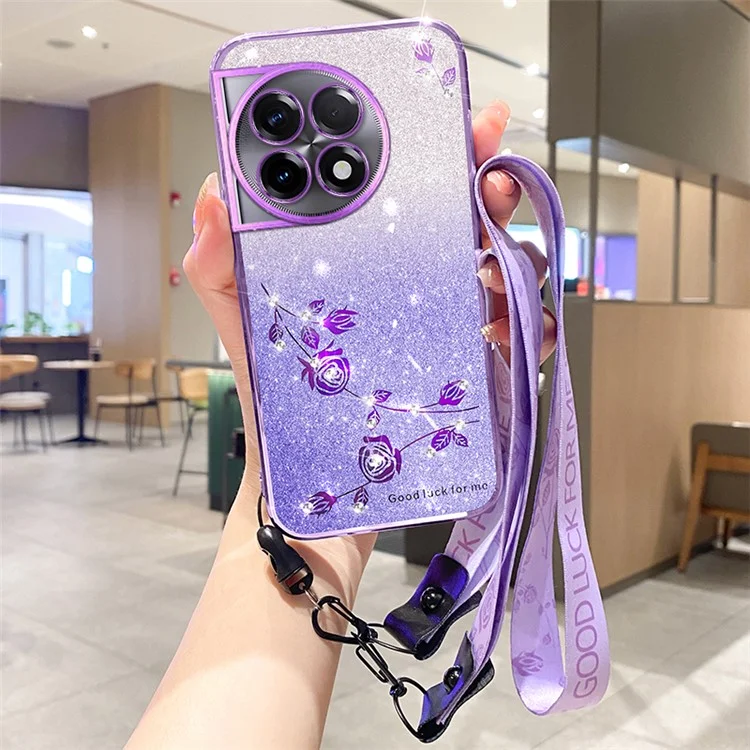 KADEM Für OnePlus 11 5G / 11 Pro 5G Hülle Rhinestone Glitzer TPU-Abdeckung mit Gurt - Lila