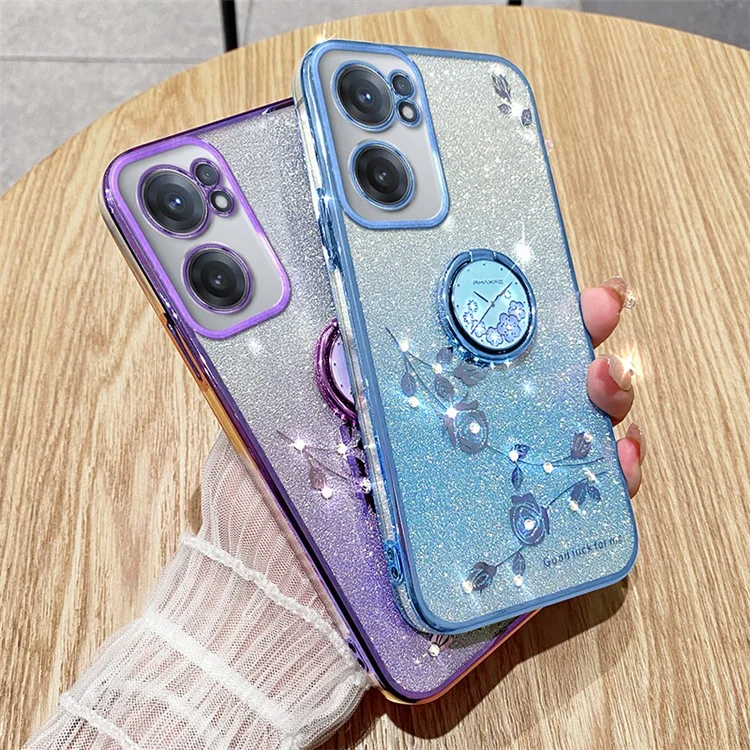 KADEM Para OnePlus Nord CE 2 5G Case TPU Anel Kickstand Glitter Protetor de Telefone Móvel - Azul