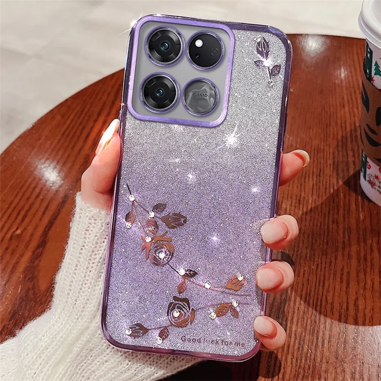Capa de Telefone KADEM para OnePlus 10T 5G / Ace Pro 5G - Capa com Decoração Floral - Roxo