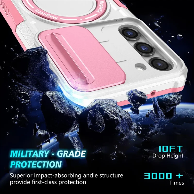 For Samsung Galaxy S23 Case Lens Protection Kickstand Magnetic Phone Cover - Pink / White