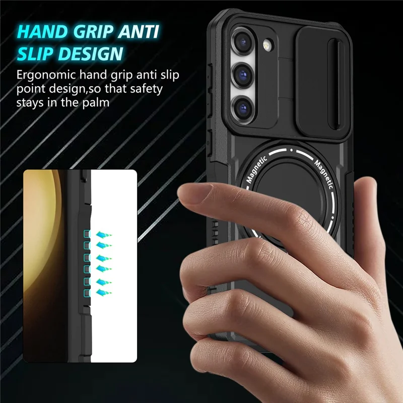 Voor Samsung Galaxy S23 Hoesje Lensbescherming Standaard Magnetisch Telefoonhoesje - Zwart