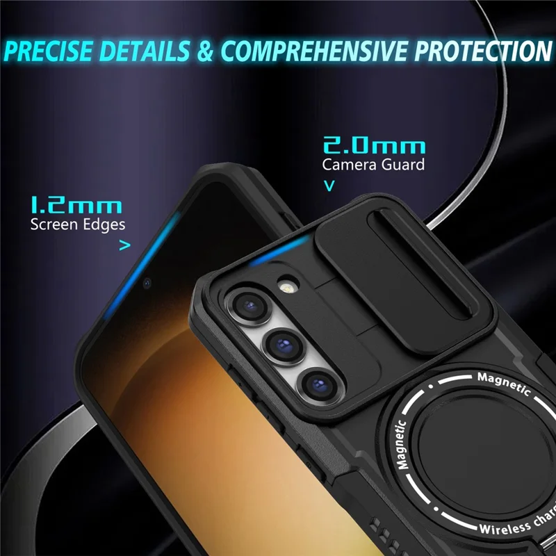 Voor Samsung Galaxy S23 Hoesje Lensbescherming Standaard Magnetisch Telefoonhoesje - Zwart