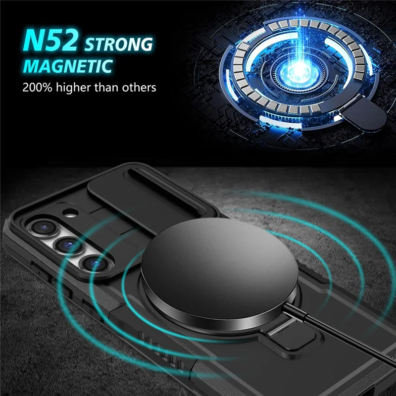 Voor Samsung Galaxy S23 Hoesje Lensbescherming Standaard Magnetisch Telefoonhoesje - Zwart