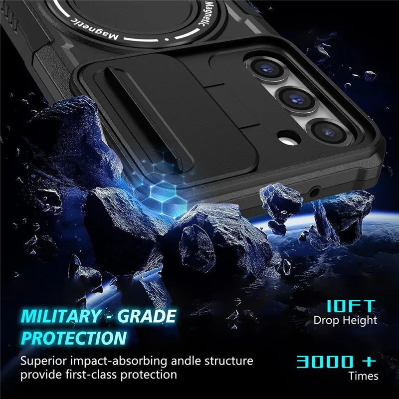 Voor Samsung Galaxy S23 Hoesje Lensbescherming Standaard Magnetisch Telefoonhoesje - Zwart