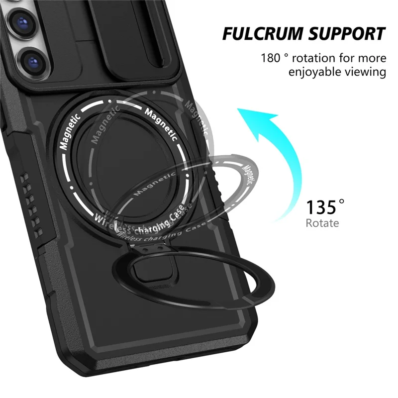 Voor Samsung Galaxy S23 Hoesje Lensbescherming Standaard Magnetisch Telefoonhoesje - Zwart