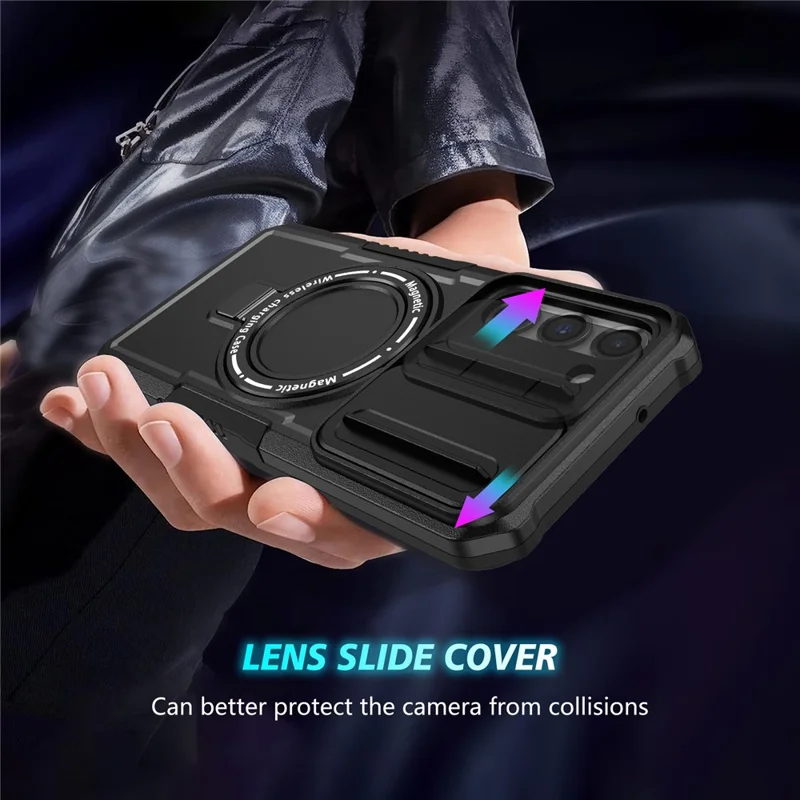 Voor Samsung Galaxy S23 Hoesje Lensbescherming Standaard Magnetisch Telefoonhoesje - Zwart
