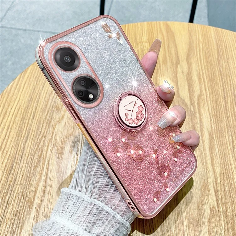 KADEM Für Oppo A58 4G Handyhülle Glitter Ring Kickstand TPU Handyhülle - Rose Gold