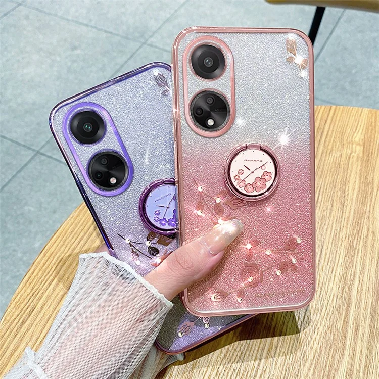 KADEM Für Oppo A58 4G Handyhülle Glitter Ring Kickstand TPU Handyhülle - Rose Gold