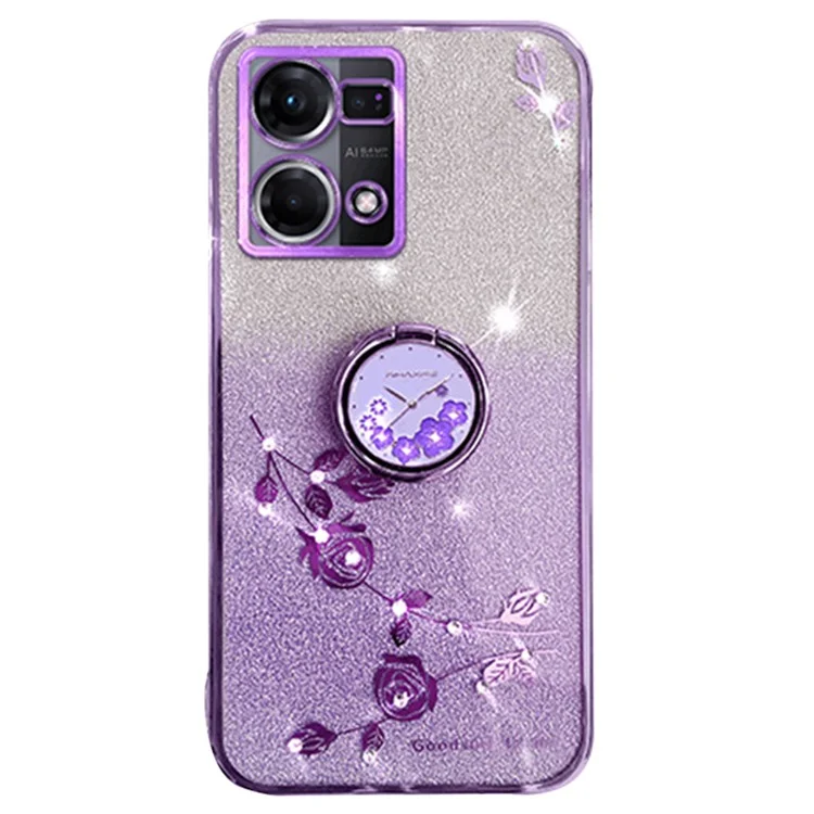 KADEM для Oppo Reno7 4G / F21 Pro 4G / F21s Pro 4G / Reno8 4G Чехол с подставкой TPU Glitter Чехол для телефона - Фиолетовый