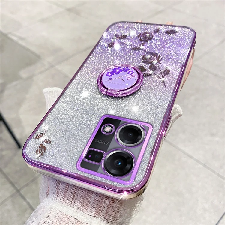 KADEM для Oppo Reno7 4G / F21 Pro 4G / F21s Pro 4G / Reno8 4G Чехол с подставкой TPU Glitter Чехол для телефона - Фиолетовый