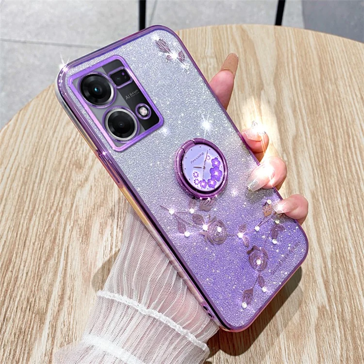 KADEM для Oppo Reno7 4G / F21 Pro 4G / F21s Pro 4G / Reno8 4G Чехол с подставкой TPU Glitter Чехол для телефона - Фиолетовый
