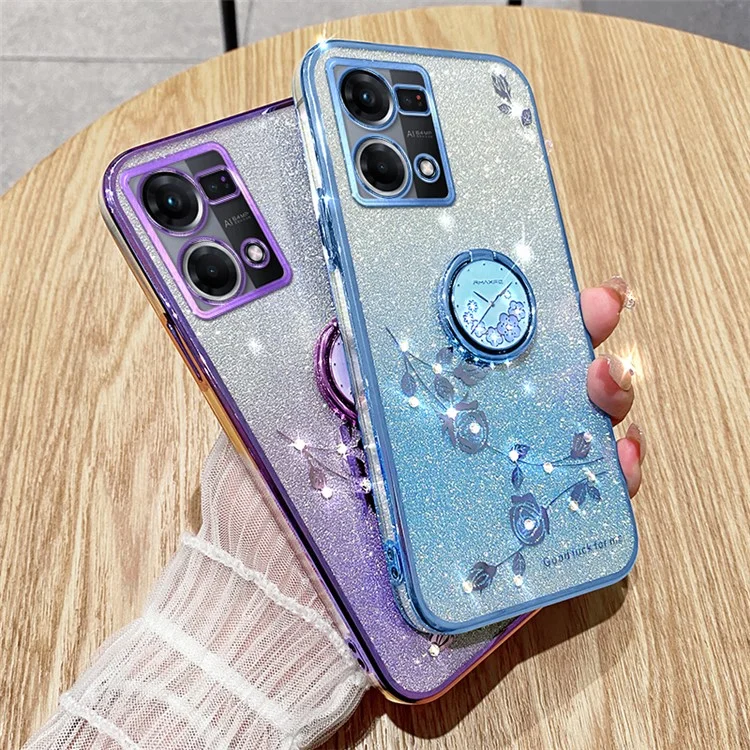 KADEM для Oppo Reno7 4G / F21 Pro 4G / F21s Pro 4G / Reno8 4G Чехол с подставкой TPU Glitter Чехол для телефона - Фиолетовый