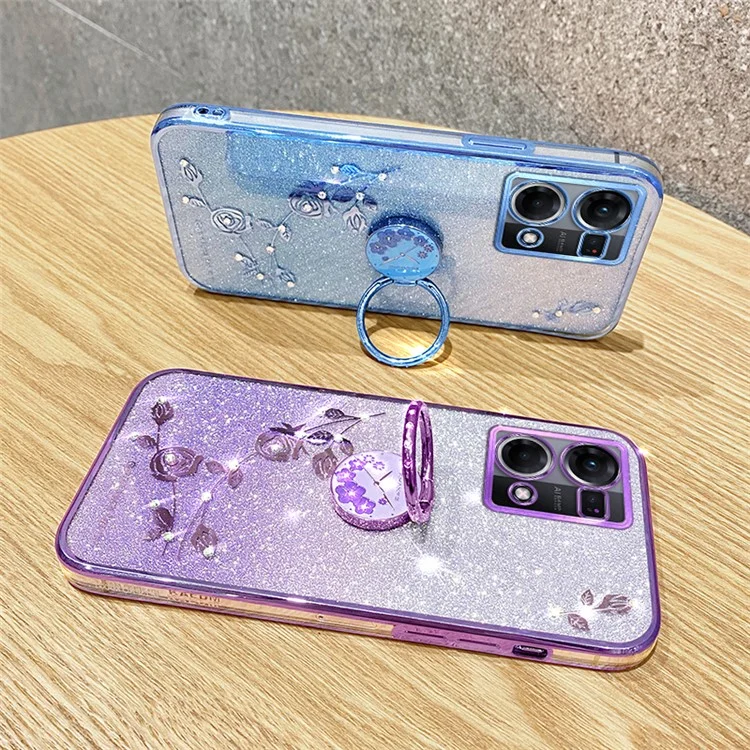KADEM для Oppo Reno7 4G / F21 Pro 4G / F21s Pro 4G / Reno8 4G Чехол с подставкой TPU Glitter Чехол для телефона - Фиолетовый