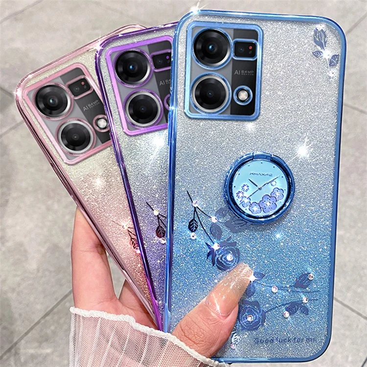 KADEM для Oppo Reno7 4G / F21 Pro 4G / F21s Pro 4G / Reno8 4G Чехол с подставкой TPU Glitter Чехол для телефона - Фиолетовый
