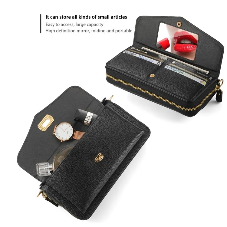POLA Style 001 For iPhone 14 Pro Max Case RFID Blocking Detachable Leather Wallet Phone Cover - Black