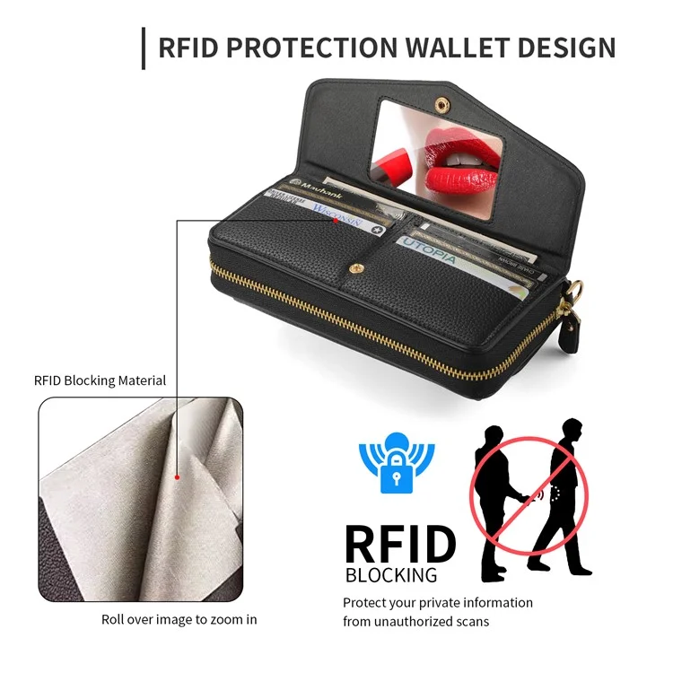 POLA Style 001 For iPhone 14 Pro Max Case RFID Blocking Detachable Leather Wallet Phone Cover - Black