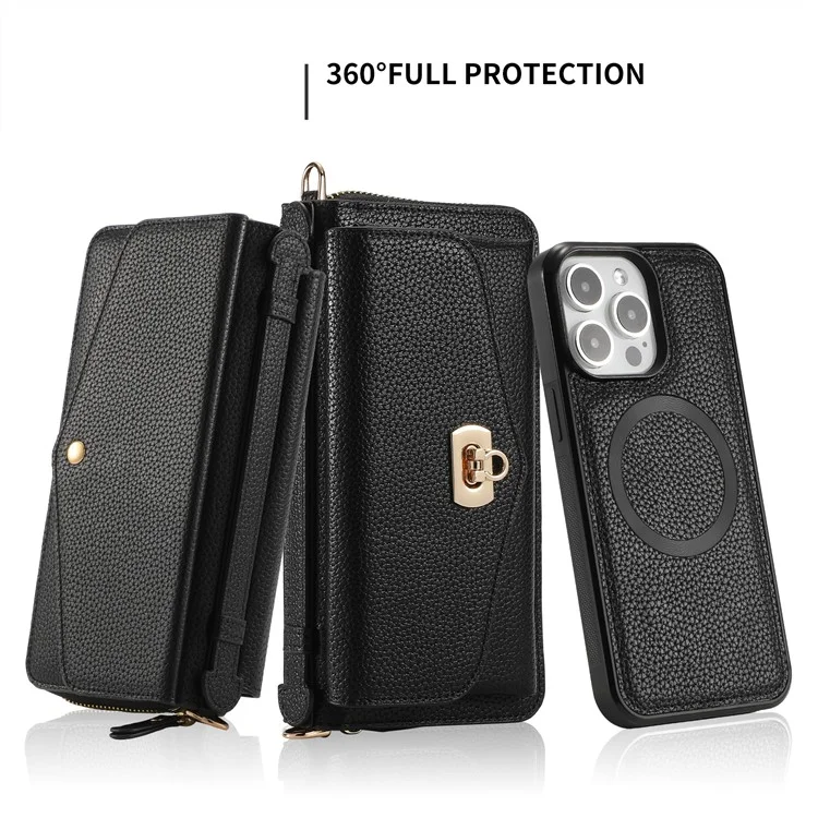 POLA Style 001 For iPhone 14 Pro Max Case RFID Blocking Detachable Leather Wallet Phone Cover - Black