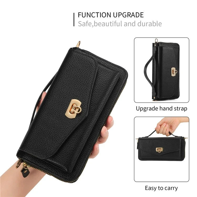 POLA Style 001 For iPhone 14 Pro Max Case RFID Blocking Detachable Leather Wallet Phone Cover - Black
