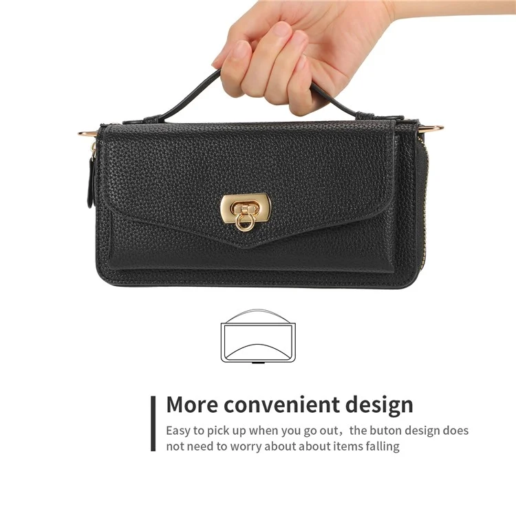 POLA Style 001 For iPhone 14 Pro Max Case RFID Blocking Detachable Leather Wallet Phone Cover - Black