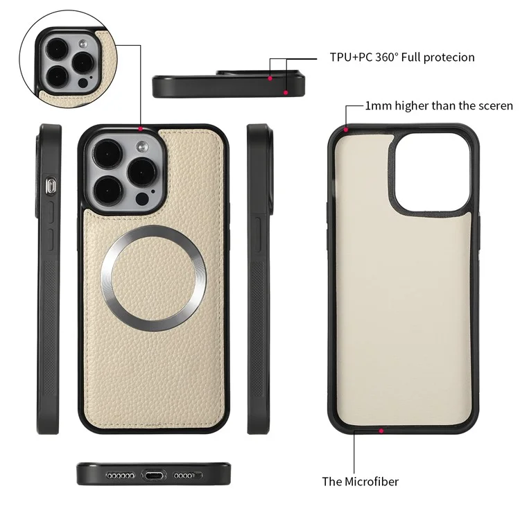 POLA Style 001 Per iPhone 13 Pro Case Design a Specchio Portafoglio Estraibile Cover in Pelle del Telefono - Beige