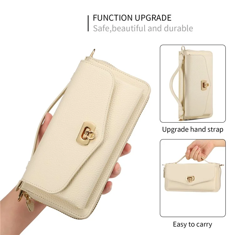POLA Style 001 Per iPhone 13 Pro Case Design a Specchio Portafoglio Estraibile Cover in Pelle del Telefono - Beige