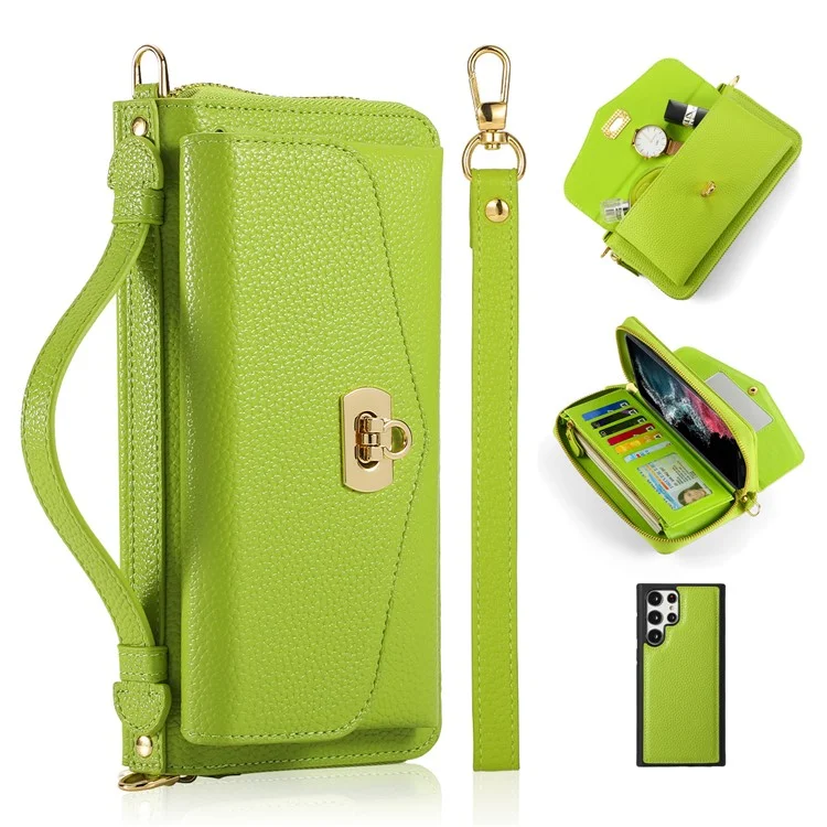 POLA Style 001 für Samsung Galaxy S23 Ultra Case PU-Leder-Telefonabdeckung mit abnehmbarer Geldbörse - Grün