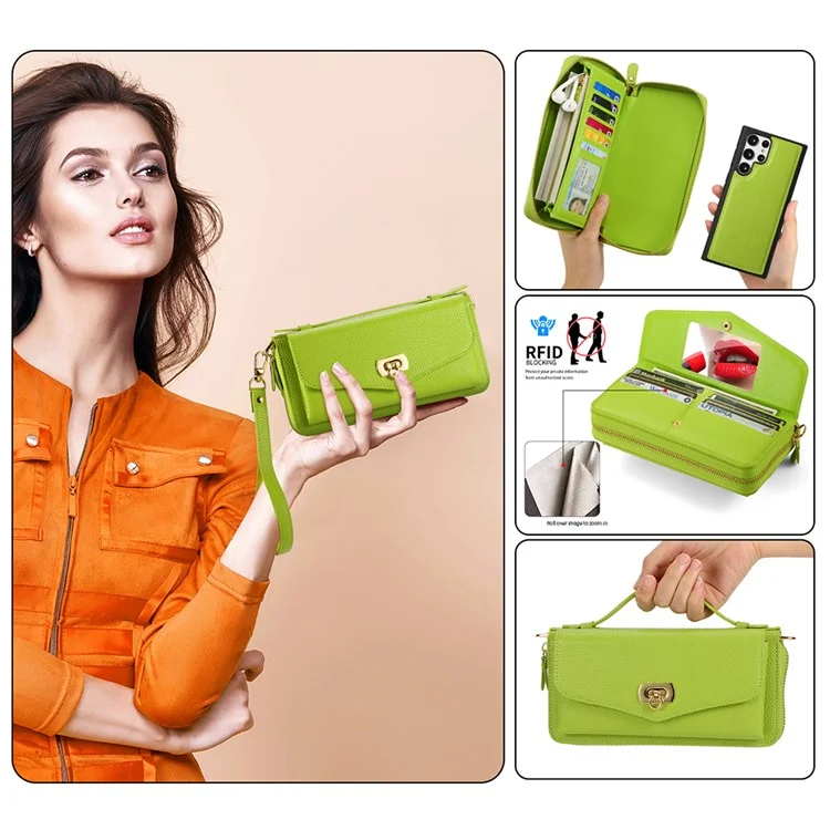 POLA Style 001 für Samsung Galaxy S23 Ultra Case PU-Leder-Telefonabdeckung mit abnehmbarer Geldbörse - Grün